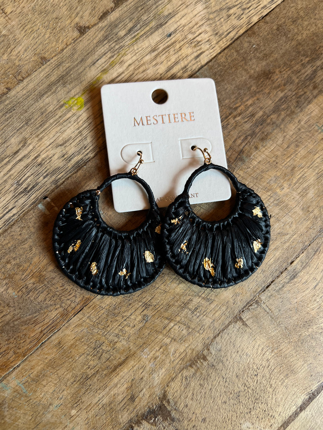 Black Earrings with Gold Flakes