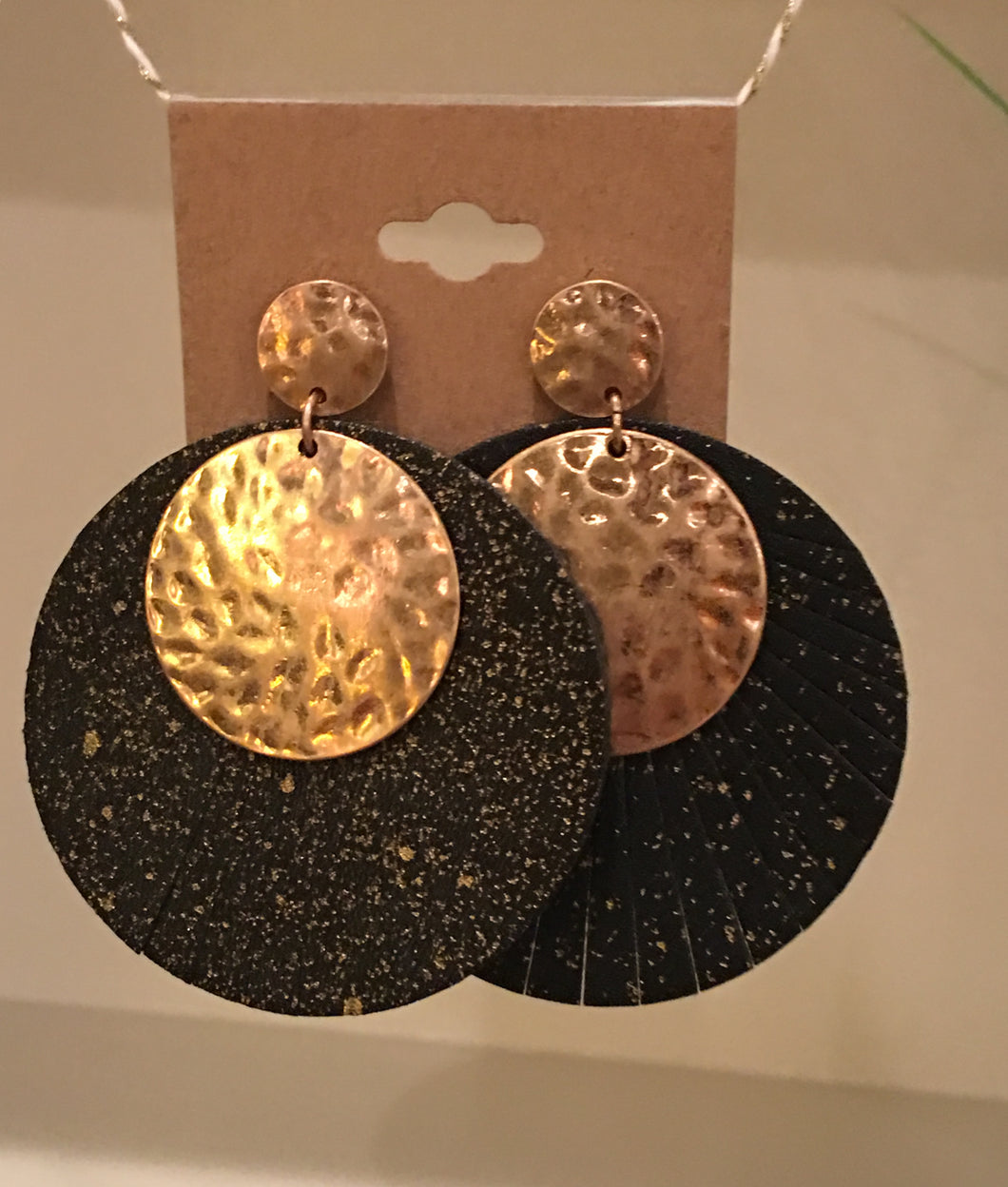 Black and Gold Leather Earrings
