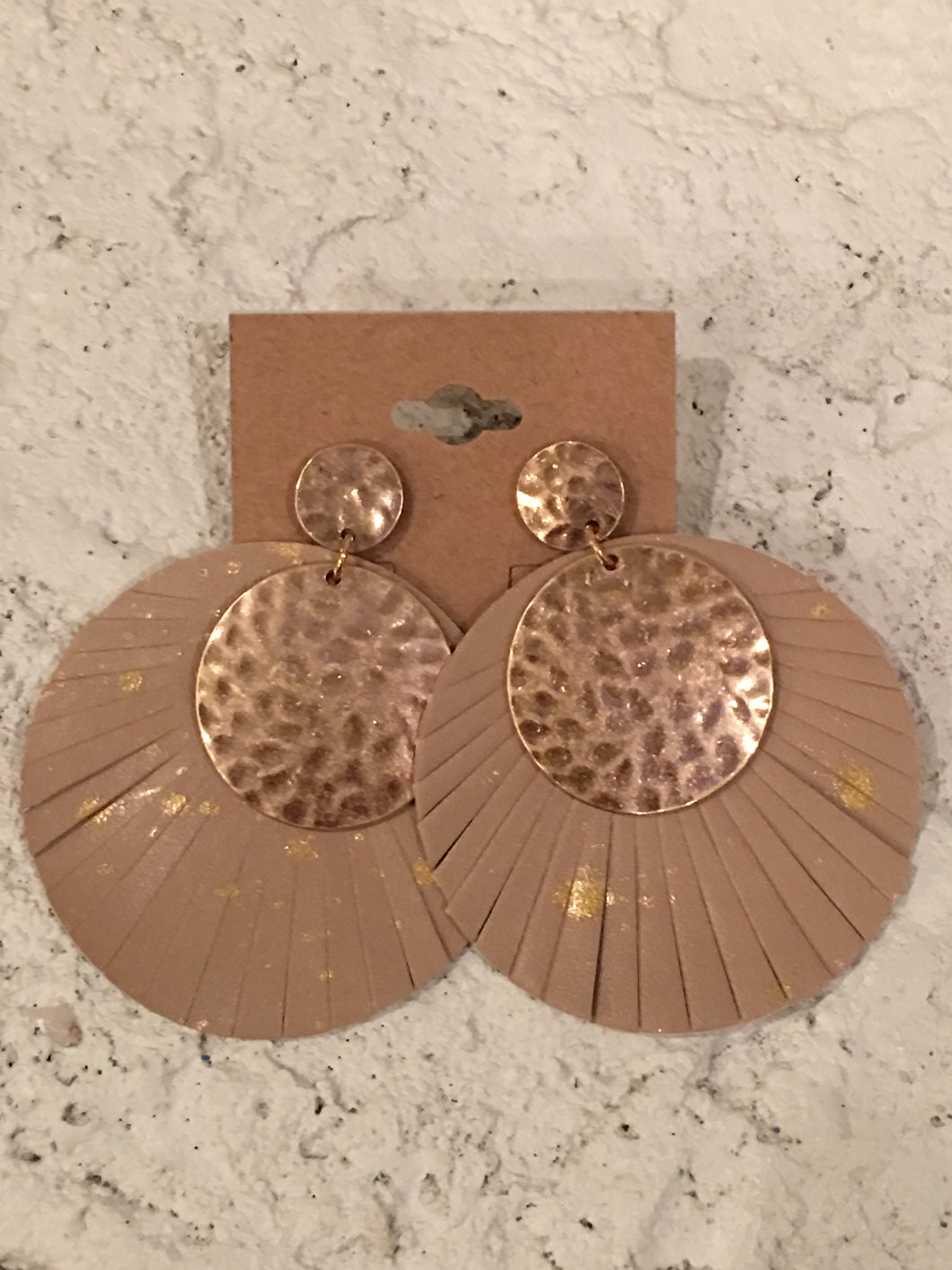Tan and Gold Leather Earrings