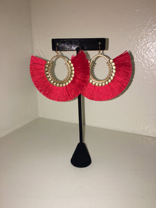 Red Fringe Earrings with Gold Trim