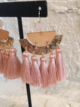 Load image into Gallery viewer, Pink Fringe on Hammered Gold