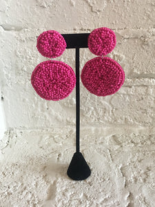 Hot Pink Beaded Dangle Earrings