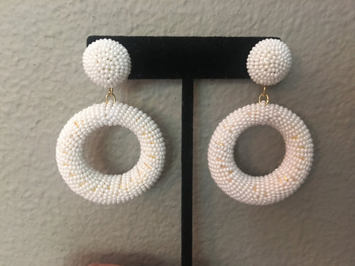 White Beaded Hoops