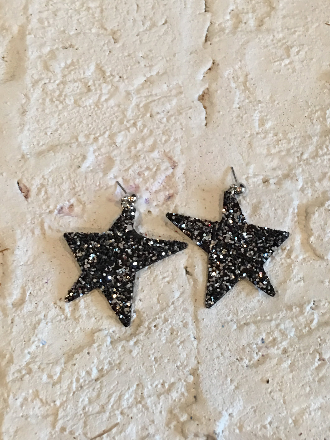 Black Glitter Star Earrings