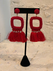 Red Square Beaded Earrings