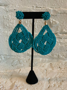 Beaded Infinity Knot Earrings-Teal