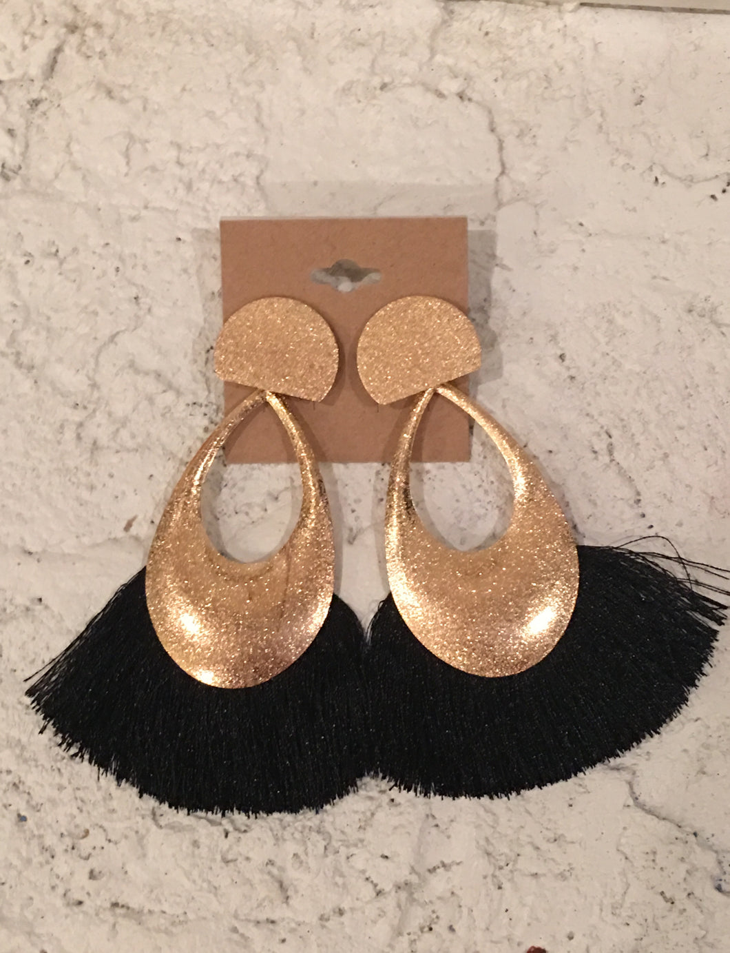 Gold Hoop with Black Fringe