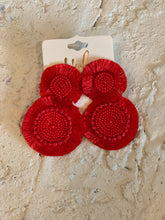 Load image into Gallery viewer, Round Beaded Tassel Dangle Earrings-Red