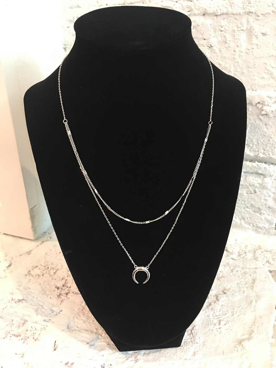 Silver Layered Necklace with Charm