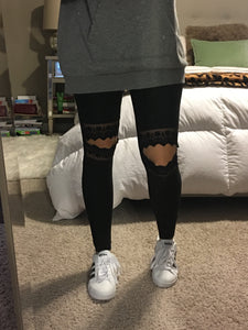 Lace Cut Out Brushed Leggings
