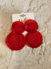 Load image into Gallery viewer, Round Beaded Tassel Dangle Earrings-Red