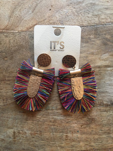Multicolor Fringe Earrings on Hammered Gold