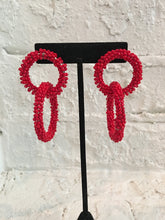 Load image into Gallery viewer, Red Beaded Hoops