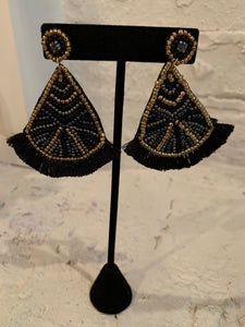 Black Beaded Fringe Earrings!