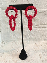 Load image into Gallery viewer, Red Beaded Hoops