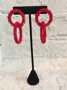 Red Beaded Hoops