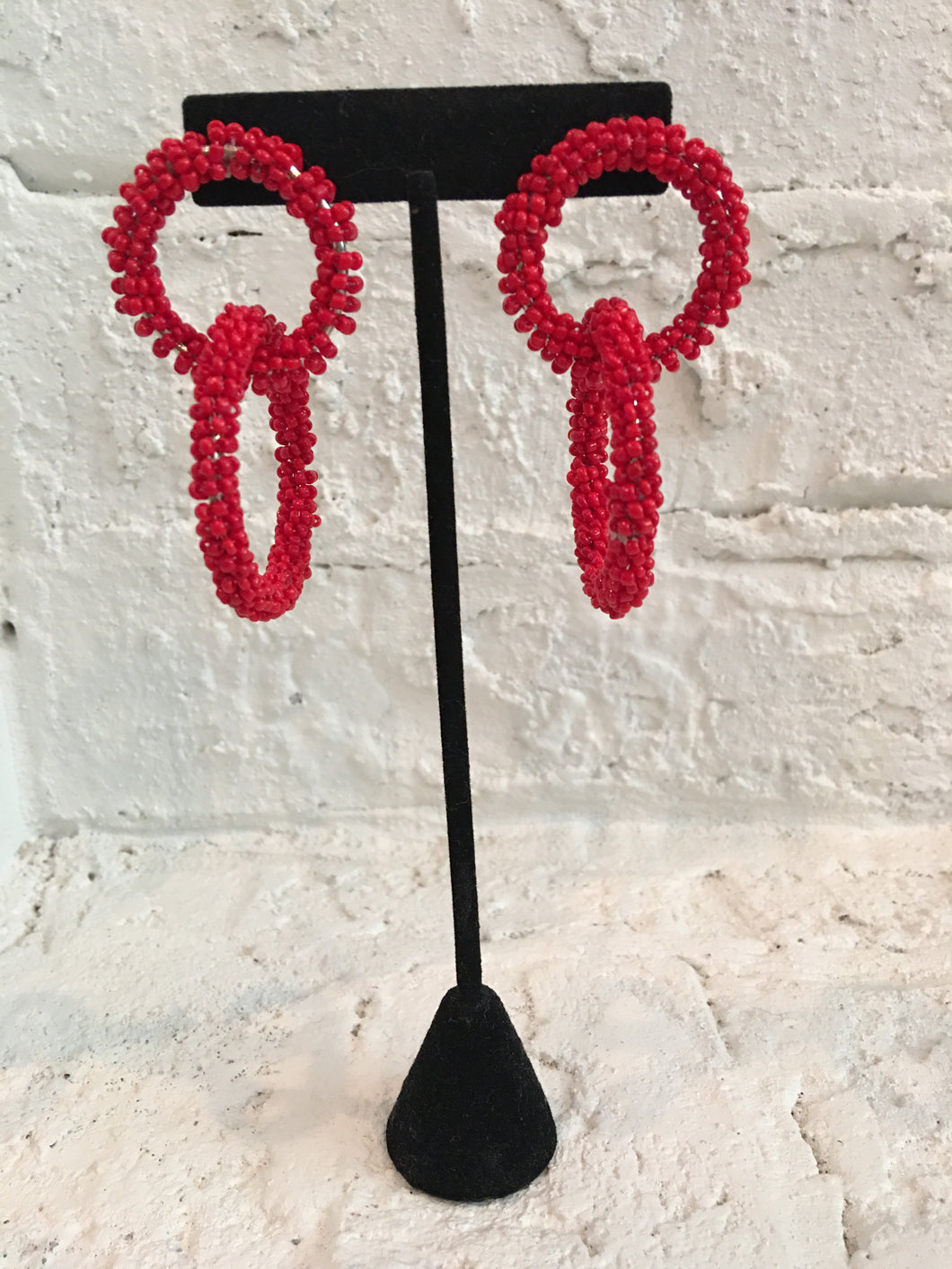 Red Beaded Hoops