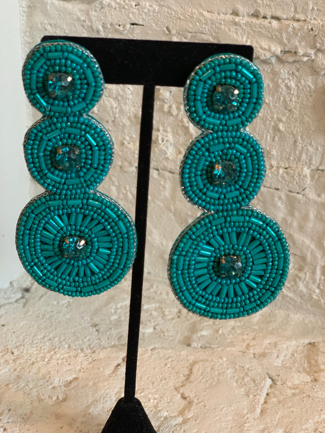 Triple Round Beaded Drop Earrings