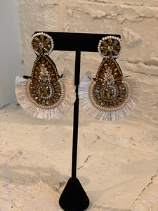 White Fringe Beaded Earrings
