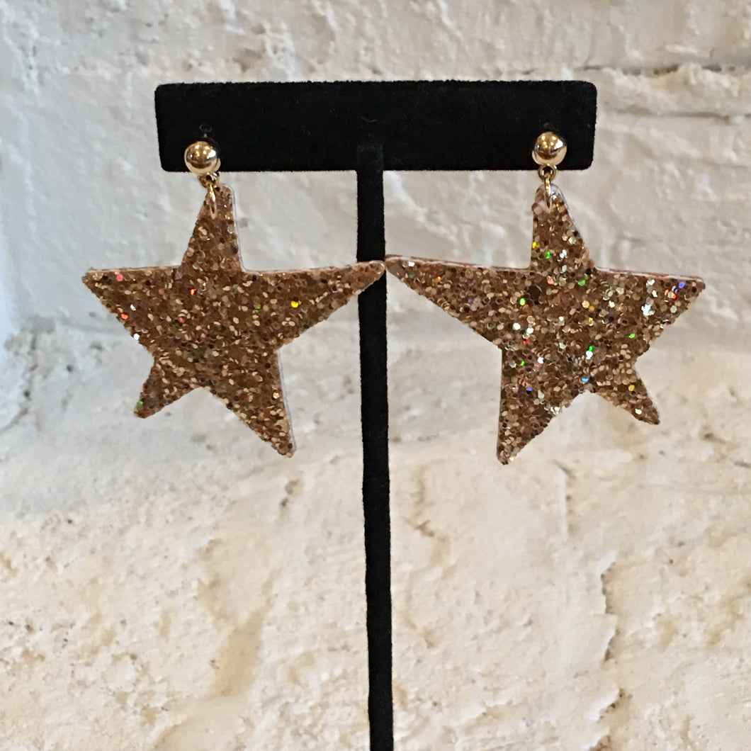 Gold Glitter Star Earrings